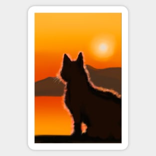 Cat Sunset Mountains Lake Digital Art Sticker